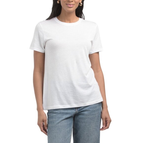 VINCE Optic White Pima Cotton Blend Short Sleeve Swing Tee